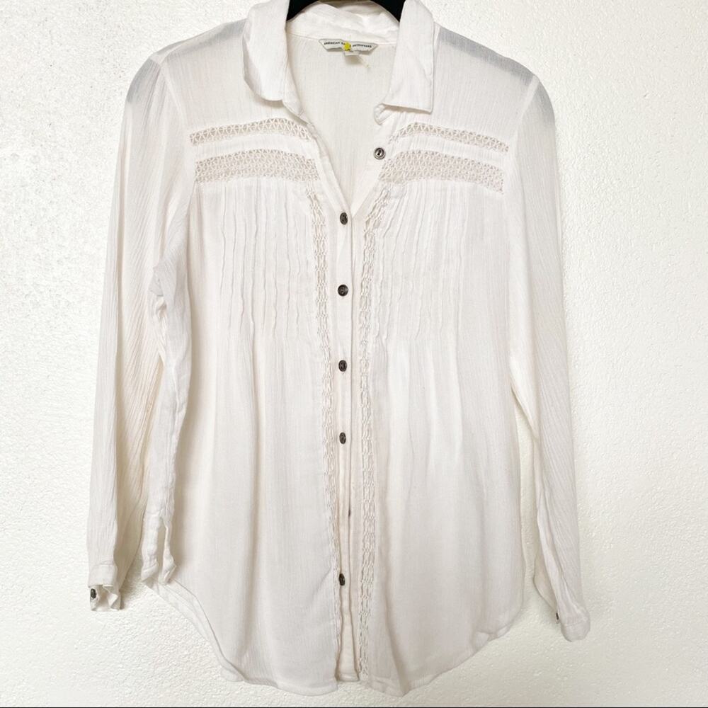 American Eagle Semi Sheer Lace Detail Blouse Size XS